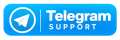 Blue rectangular button with the Telegram paper plane logo on the left and the words “Telegram Support” in white text on the right, designed to seamlessly integrate into the footer of Mega Electronics’ website.