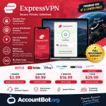 ExpressVPN showcases its features, supported devices, streaming access options, and pricing plans, highlighting secure and private browsing, unlimited data usage, and compatibility with multiple streaming services.