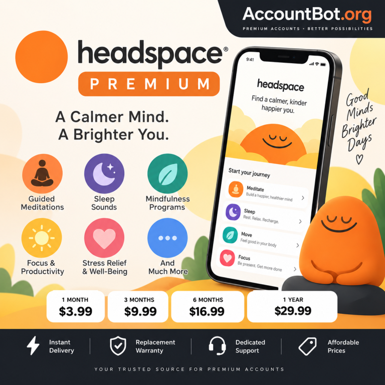 The Headspace Premium ad features the Headspace app interface, mascot, icons representing meditation, sleep, and mindfulness activities, along with pricing plans: $3.99 for 1 month, $9.99 for 3 months, $16.99 for 6 months, and $29.99 for 1 year.