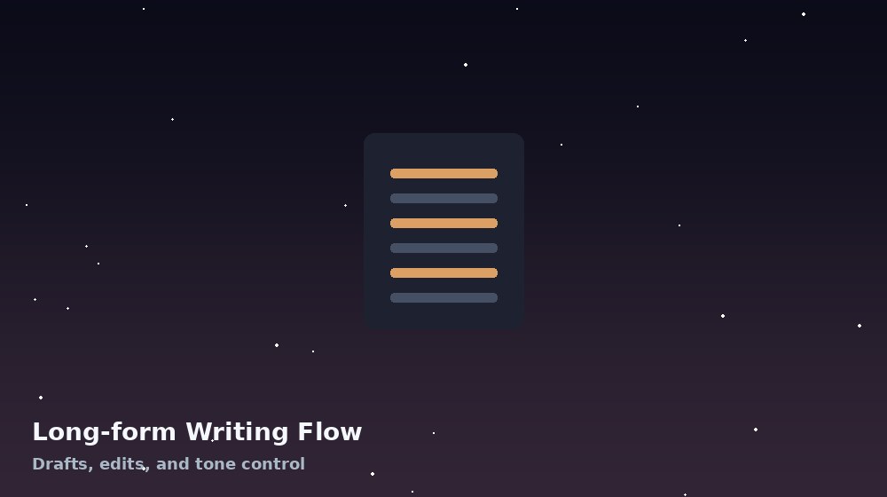 Abstract document illustration for AI-assisted long-form writing flow